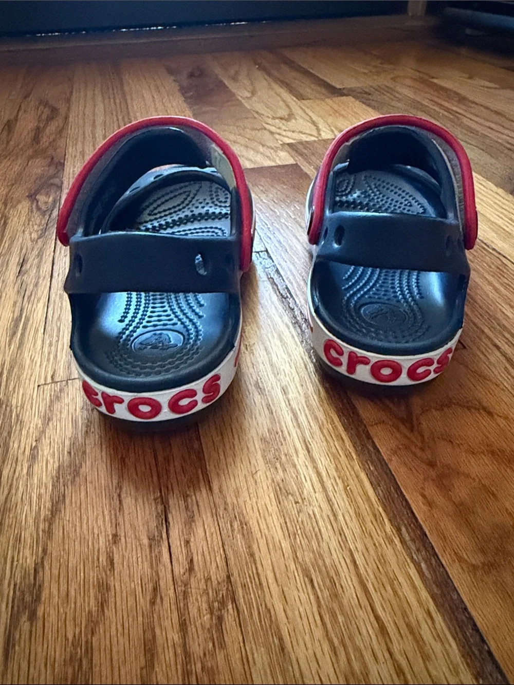 CROCS Kids Navy and Pink Hook-and-Loop Sandal - Picture 4 of 9